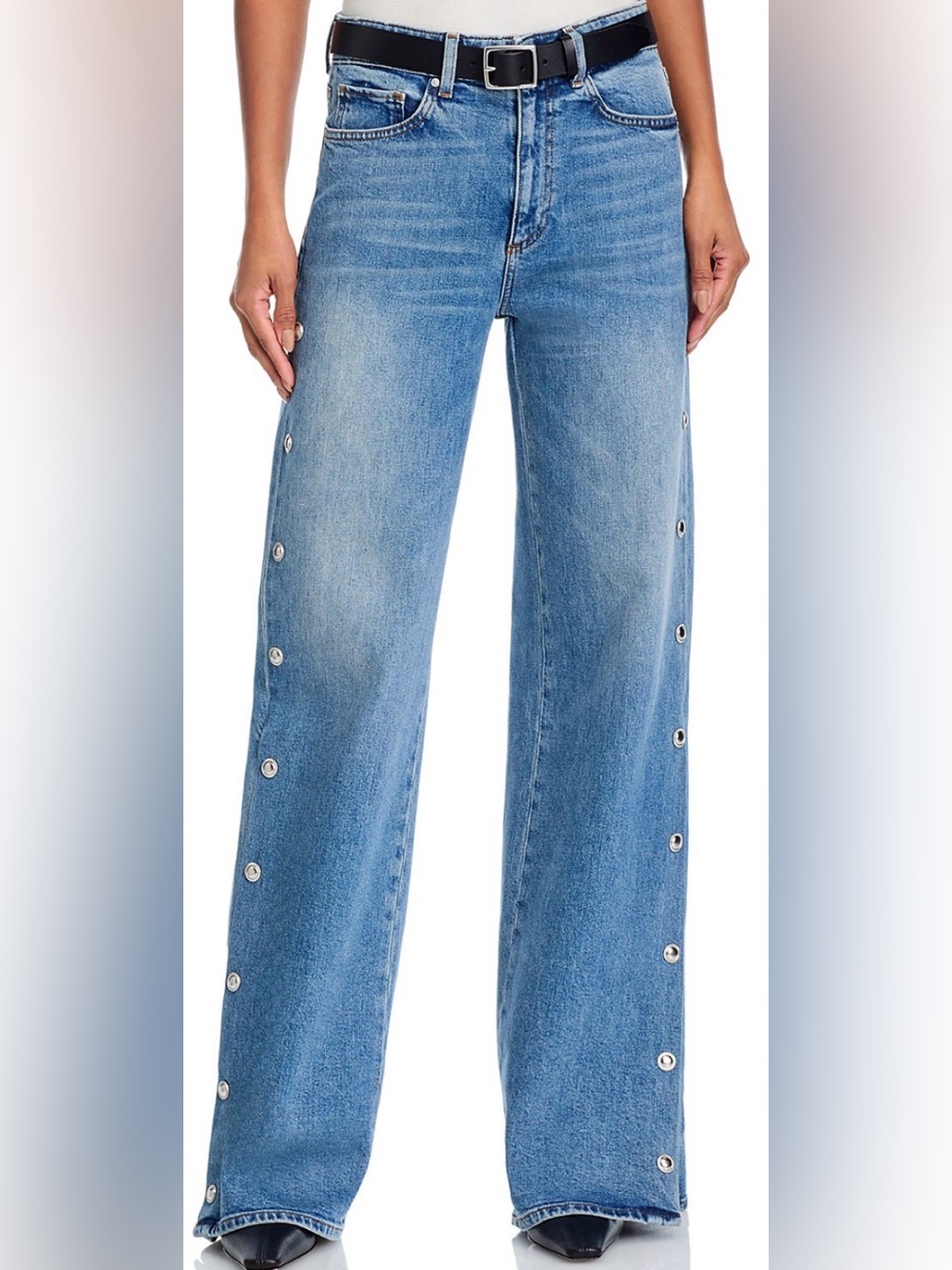 PAIGE Sasha High Rise Wide Leg Jeans with Side Snaps in Cruising